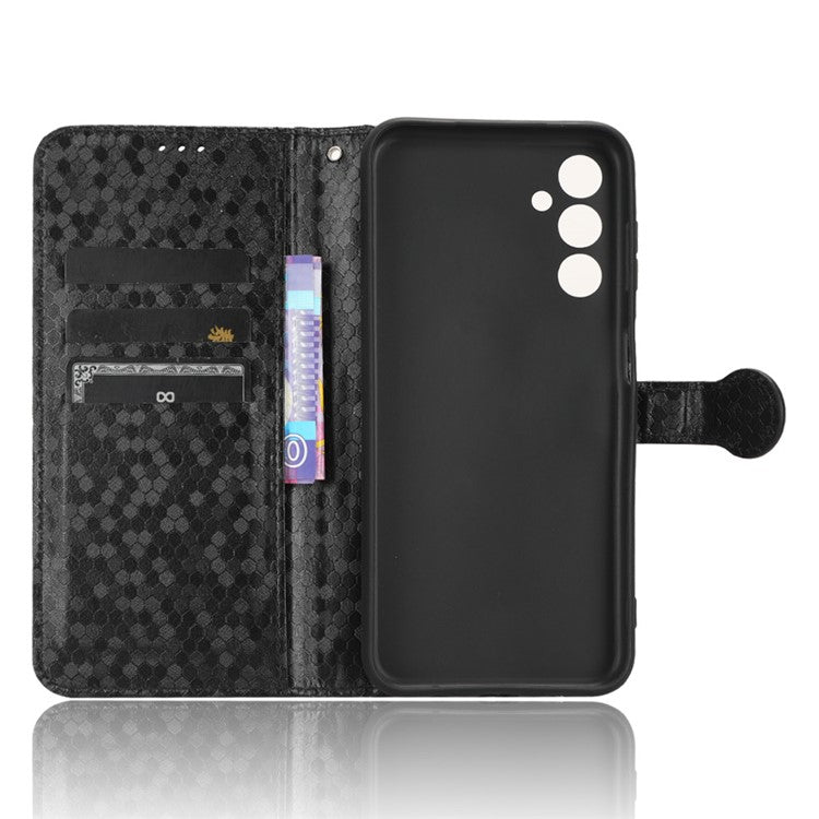 For Samsung Galaxy M54 5G / F54 5G Leather Phone Case Imprinted Dot Pattern Smartphone Cover with Stand Wallet - Black
