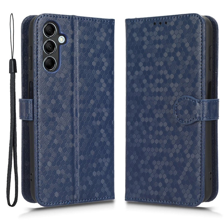 For Samsung Galaxy M54 5G / F54 5G Leather Phone Case Imprinted Dot Pattern Smartphone Cover with Stand Wallet - Dark Blue
