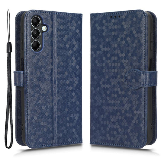 For Samsung Galaxy M54 5G / F54 5G Leather Phone Case Imprinted Dot Pattern Smartphone Cover with Stand Wallet - Dark Blue
