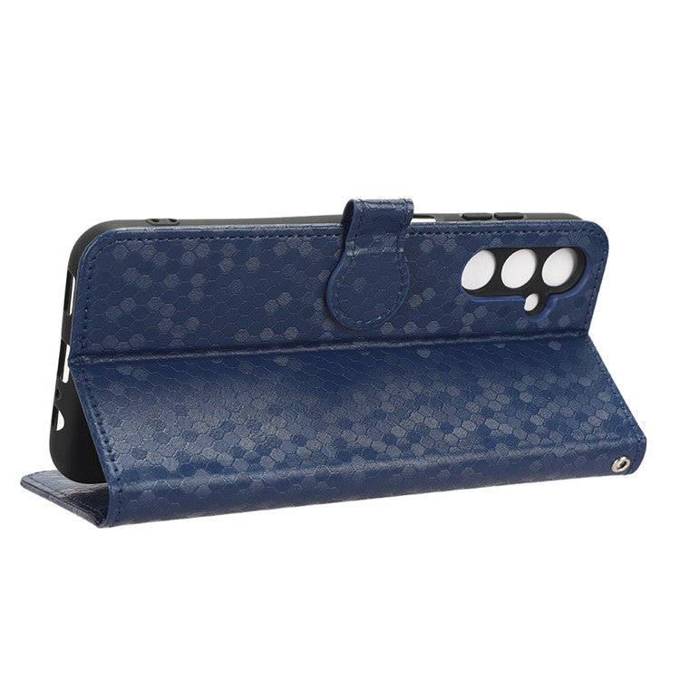 For Samsung Galaxy M54 5G / F54 5G Leather Phone Case Imprinted Dot Pattern Smartphone Cover with Stand Wallet - Dark Blue
