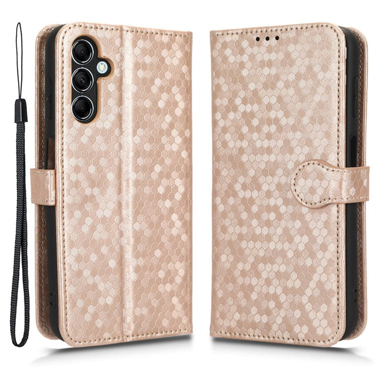 For Samsung Galaxy M54 5G / F54 5G Leather Phone Case Imprinted Dot Pattern Smartphone Cover with Stand Wallet - Rose Gold
