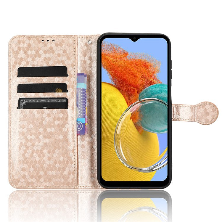 For Samsung Galaxy M54 5G / F54 5G Leather Phone Case Imprinted Dot Pattern Smartphone Cover with Stand Wallet - Rose Gold