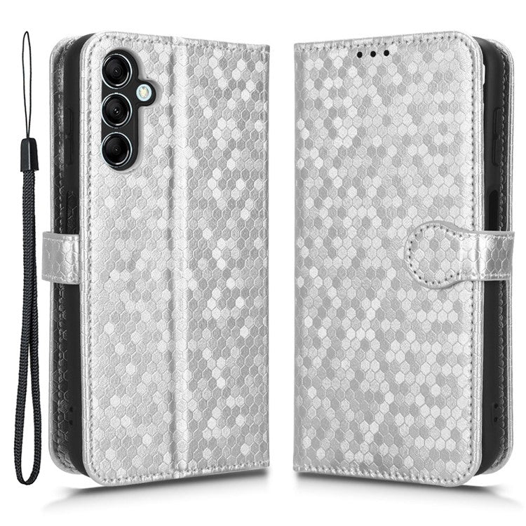 For Samsung Galaxy M54 5G / F54 5G Leather Phone Case Imprinted Dot Pattern Smartphone Cover with Stand Wallet - Silver