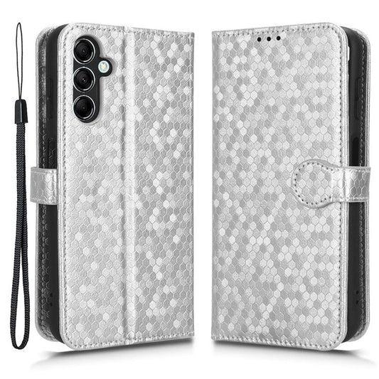 For Samsung Galaxy M54 5G / F54 5G Leather Phone Case Imprinted Dot Pattern Smartphone Cover with Stand Wallet - Silver