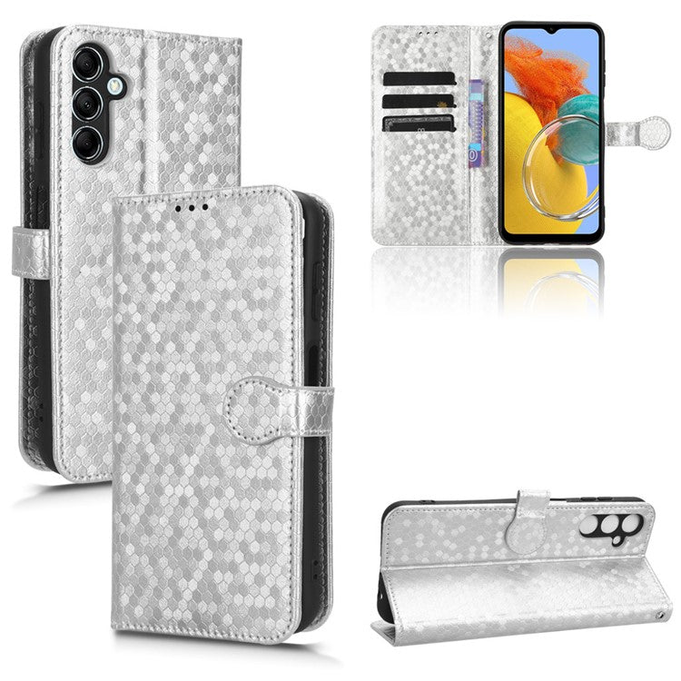 For Samsung Galaxy M54 5G / F54 5G Leather Phone Case Imprinted Dot Pattern Smartphone Cover with Stand Wallet - Silver