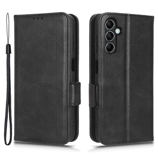 For Samsung Galaxy M54 5G / F54 5G PU Leather Wallet Phone Case Imprinted Triangle Phone Cover with Stand - Black