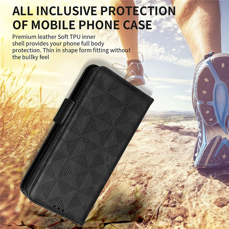 For Samsung Galaxy M54 5G / F54 5G PU Leather Wallet Phone Case Imprinted Triangle Phone Cover with Stand - Black