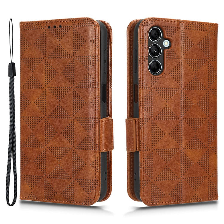 For Samsung Galaxy M54 5G / F54 5G PU Leather Wallet Phone Case Imprinted Triangle Phone Cover with Stand - Brown