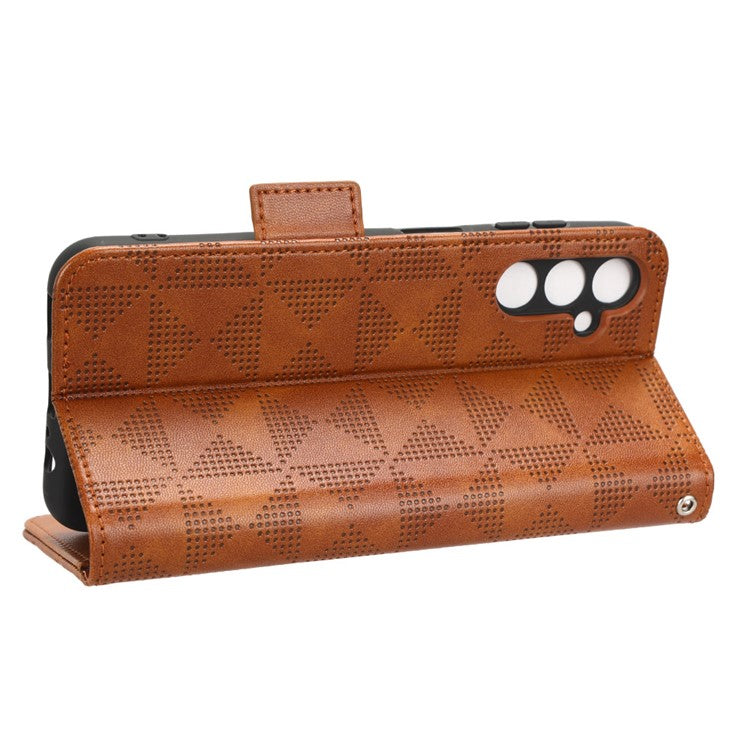 For Samsung Galaxy M54 5G / F54 5G PU Leather Wallet Phone Case Imprinted Triangle Phone Cover with Stand - Brown