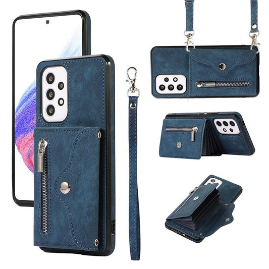 For Samsung Galaxy A53 5G Cell Phone Case RFID Blocking Card Bag Kickstand PU Leather+TPU Cover - Blue