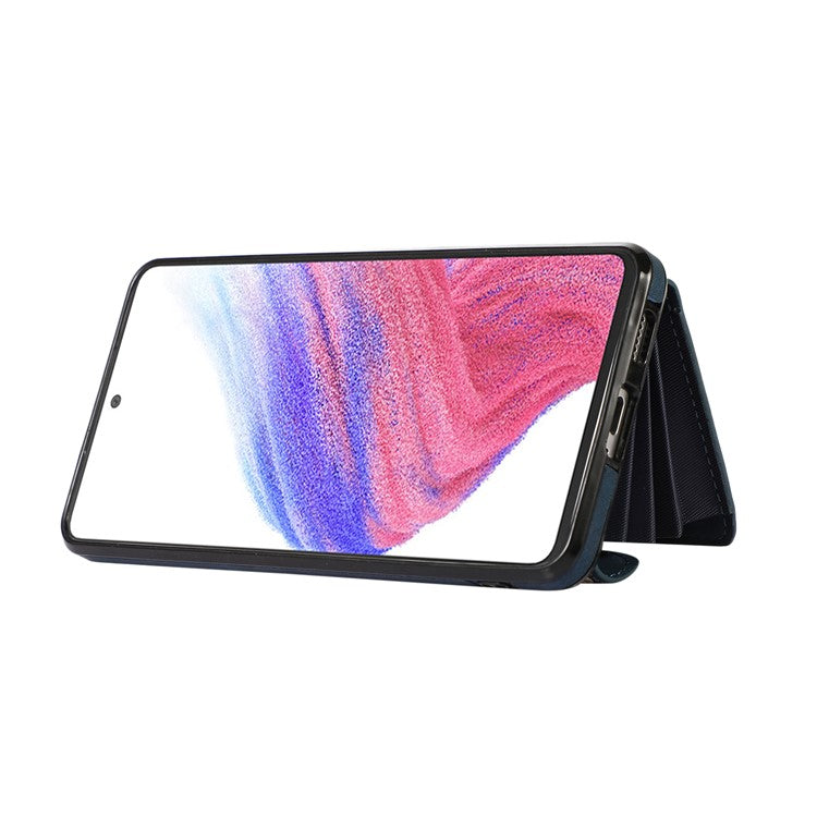For Samsung Galaxy A53 5G Cell Phone Case RFID Blocking Card Bag Kickstand PU Leather+TPU Cover - Blue