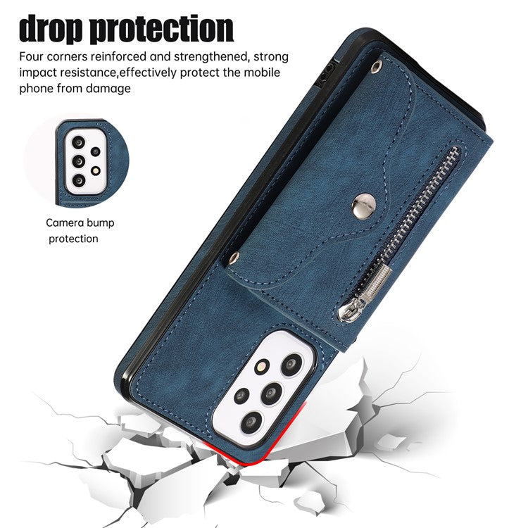 For Samsung Galaxy A53 5G Cell Phone Case RFID Blocking Card Bag Kickstand PU Leather+TPU Cover - Blue