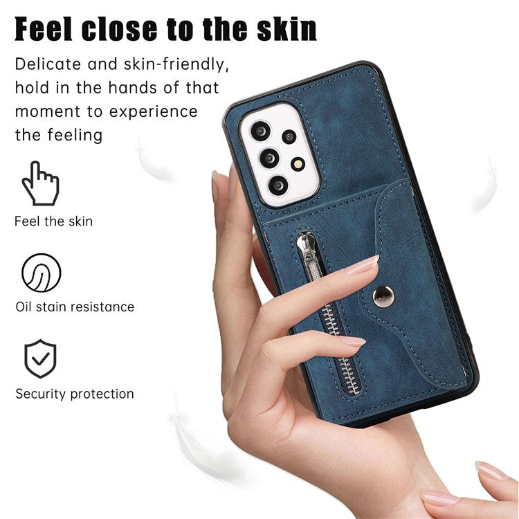 For Samsung Galaxy A53 5G Cell Phone Case RFID Blocking Card Bag Kickstand PU Leather+TPU Cover - Blue