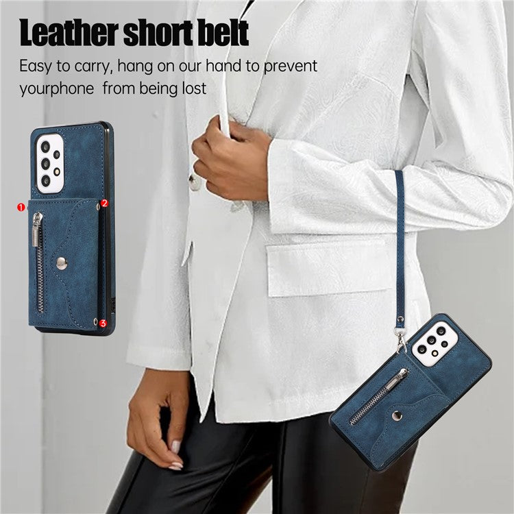 For Samsung Galaxy A53 5G Cell Phone Case RFID Blocking Card Bag Kickstand PU Leather+TPU Cover - Blue