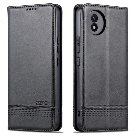 AZNS For vivo Y02A 4G / Y02 4G / Y11 (2023) PU Leather Phone Case Wallet Stand Anti-scratch Cover - Black