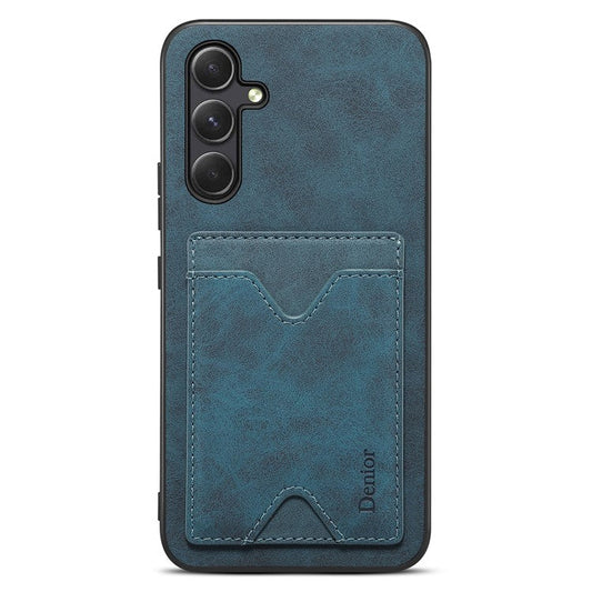 DENIOR For Samsung Galaxy A34 5G PU Leather Coated TPU Case Kickstand Card Holder Back Cover - Blue