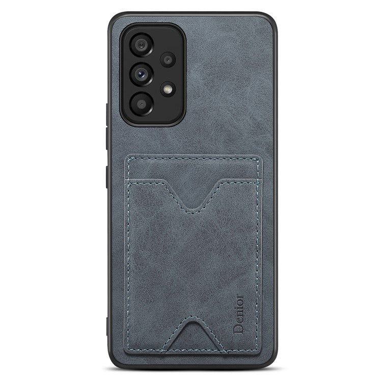 DENIOR For Samsung Galaxy A53 5G Leather Coated TPU Cover Kickstand Card Slot Phone Case - Grey