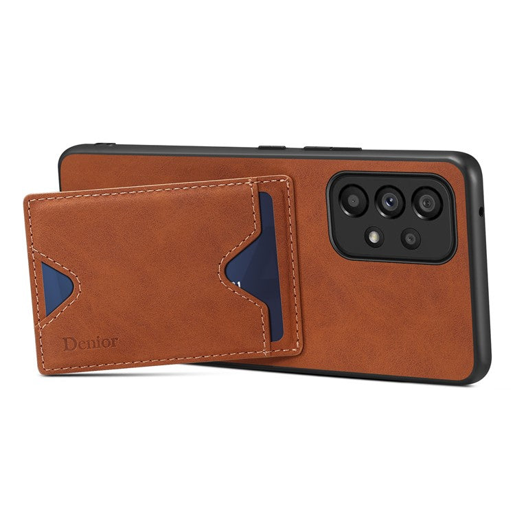 DENIOR For Samsung Galaxy A53 5G Leather Coated TPU Cover Kickstand Card Slot Phone Case - Grey