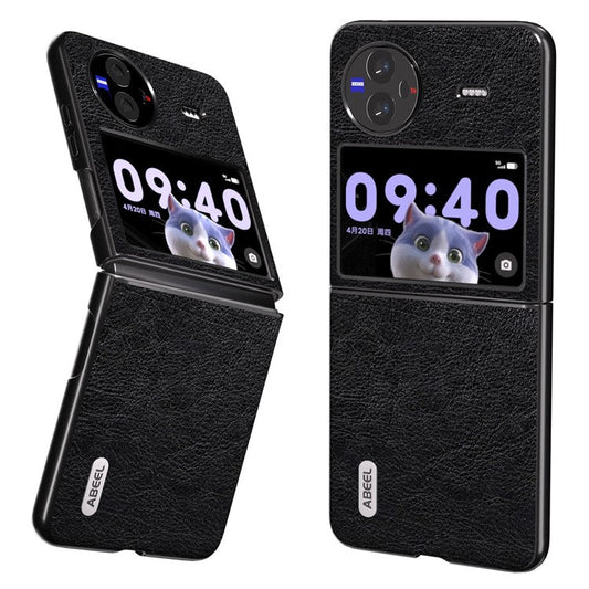 ABEEL For vivo X Flip Vintage PU Leather Coated PC Phone Case Litchi Texture Anti-Scratch Folding Cover - Black