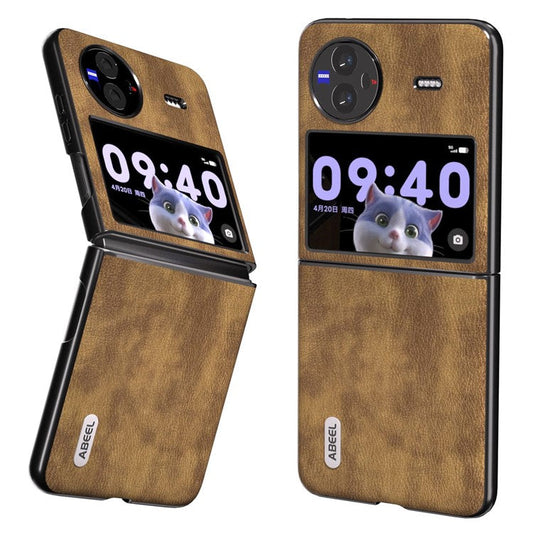 ABEEL For vivo X Flip Vintage PU Leather Coated PC Phone Case Litchi Texture Anti-Scratch Folding Cover - Brown