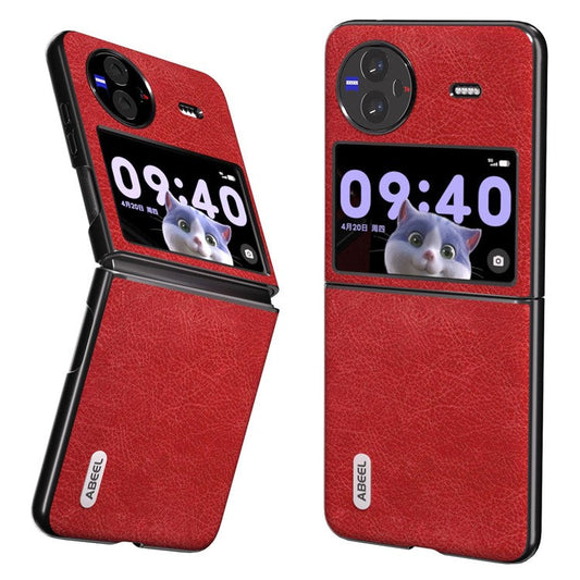 ABEEL For vivo X Flip Vintage PU Leather Coated PC Phone Case Litchi Texture Anti-Scratch Folding Cover - Red