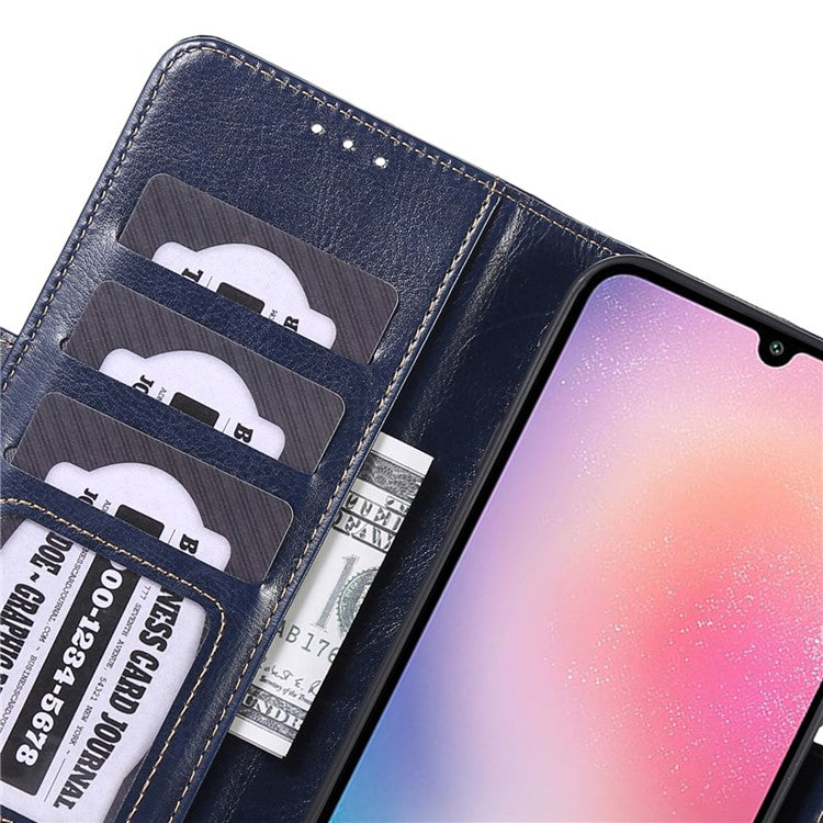 ABEEL For Samsung Galaxy A34 5G Wallet Leather Case Crazy Horse Texture Phone Stand Cover - Blue