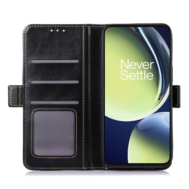 ABEEL For OnePlus 11 5G PU Leather Cell Phone Case Crazy Horse Texture Stand Wallet Flip Cover - Black