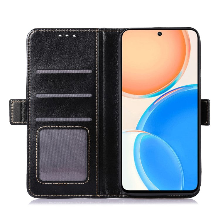 ABEEL PU Leather Phone Case for Honor X8 5G , Anti-Scratch Crazy Horse Texture Wallet Phone Cover - Black