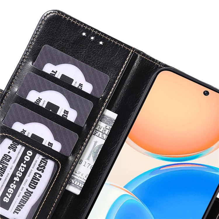 ABEEL PU Leather Phone Case for Honor X8 5G , Anti-Scratch Crazy Horse Texture Wallet Phone Cover - Black