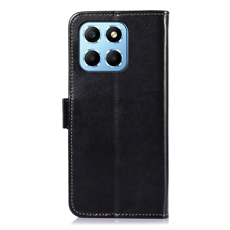 ABEEL PU Leather Phone Case for Honor X8 5G , Anti-Scratch Crazy Horse Texture Wallet Phone Cover - Black