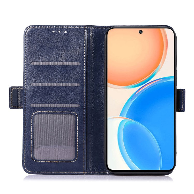 ABEEL PU Leather Phone Case for Honor X8 5G , Anti-Scratch Crazy Horse Texture Wallet Phone Cover - Blue
