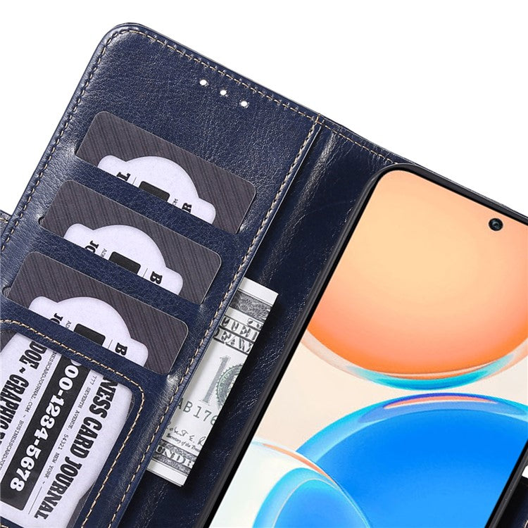 ABEEL PU Leather Phone Case for Honor X8 5G , Anti-Scratch Crazy Horse Texture Wallet Phone Cover - Blue