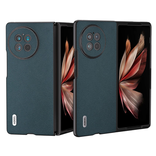 ABEEL For vivo X Fold2 Litchi Texture Folding Phone Case Cowhide Leather Coated PC Cover - Green