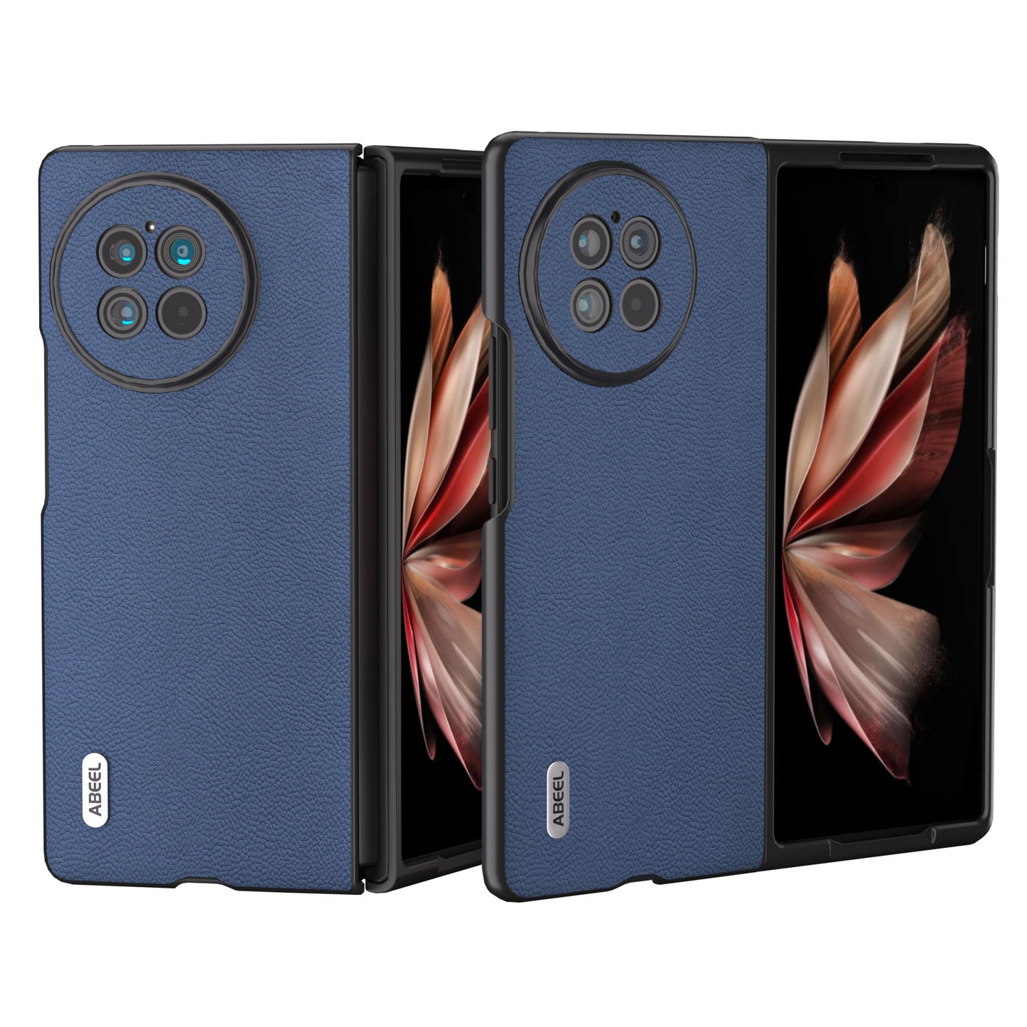 ABEEL For vivo X Fold2 Litchi Texture Folding Phone Case Cowhide Leather Coated PC Cover - Blue