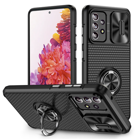 Phone Case for Samsung Galaxy S20 FE 4G / FE 5G / S20 Lite / S20 FE 2022 , Slide Lens Protection PC+TPU Kickstand Cover - Black+Black