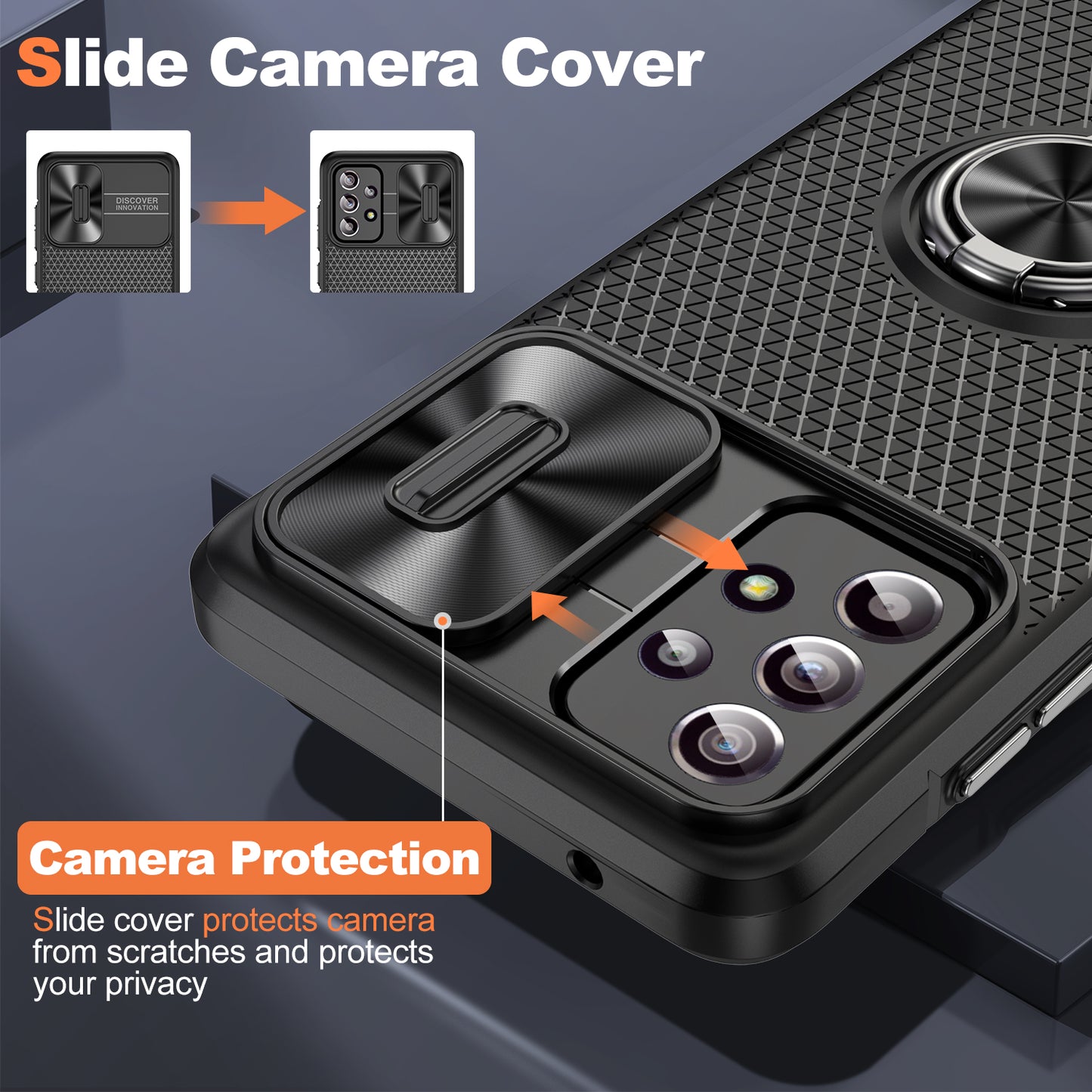 Phone Case for Samsung Galaxy S20 FE 4G / FE 5G / S20 Lite / S20 FE 2022 , Slide Lens Protection PC+TPU Kickstand Cover - Black+Black