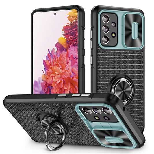 Phone Case for Samsung Galaxy S20 FE 4G / FE 5G / S20 Lite / S20 FE 2022 , Slide Lens Protection PC+TPU Kickstand Cover - Grey Green+Black