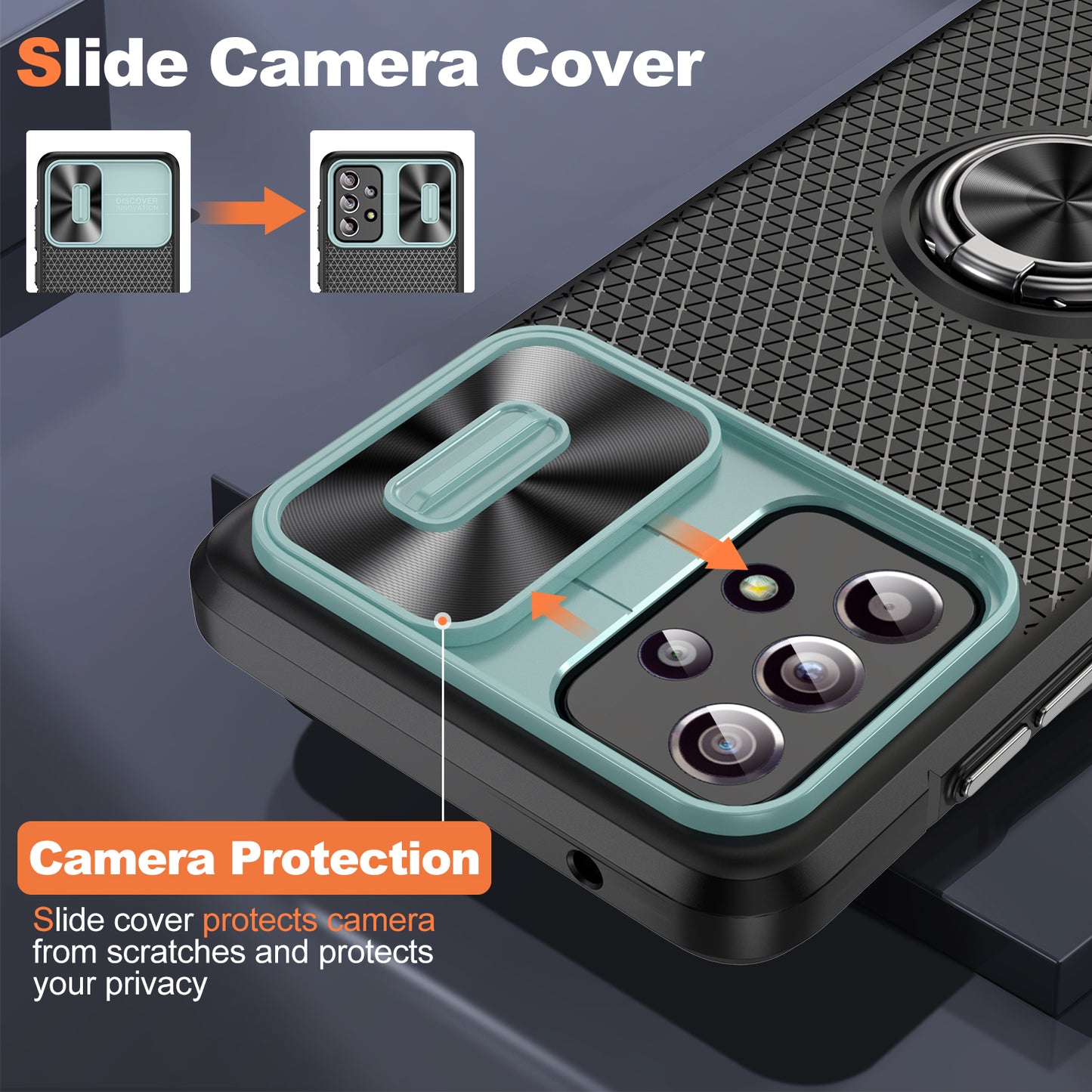 Phone Case for Samsung Galaxy S20 FE 4G / FE 5G / S20 Lite / S20 FE 2022 , Slide Lens Protection PC+TPU Kickstand Cover - Grey Green+Black