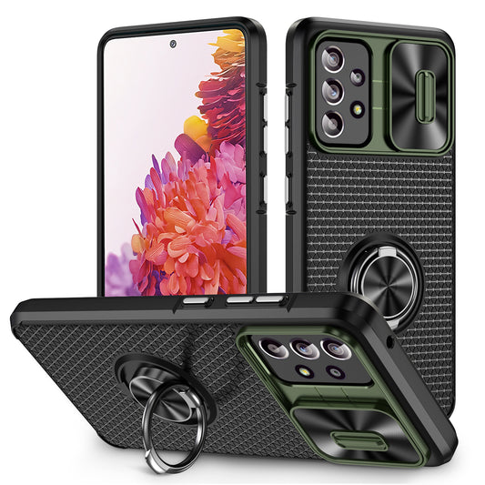 Phone Case for Samsung Galaxy S20 FE 4G / FE 5G / S20 Lite / S20 FE 2022 , Slide Lens Protection PC+TPU Kickstand Cover - Army Green+Black