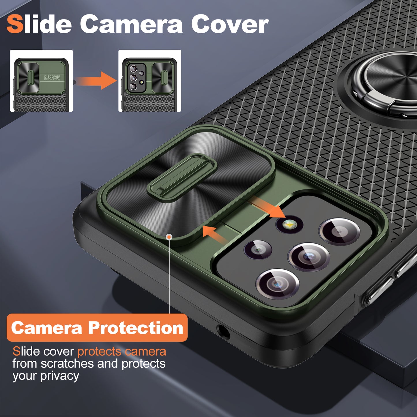 Phone Case for Samsung Galaxy S20 FE 4G / FE 5G / S20 Lite / S20 FE 2022 , Slide Lens Protection PC+TPU Kickstand Cover - Army Green+Black