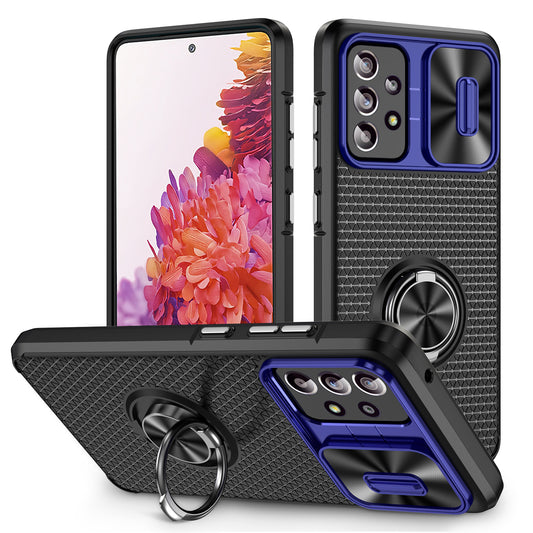 Phone Case for Samsung Galaxy S20 FE 4G / FE 5G / S20 Lite / S20 FE 2022 , Slide Lens Protection PC+TPU Kickstand Cover - Sapphire+Black
