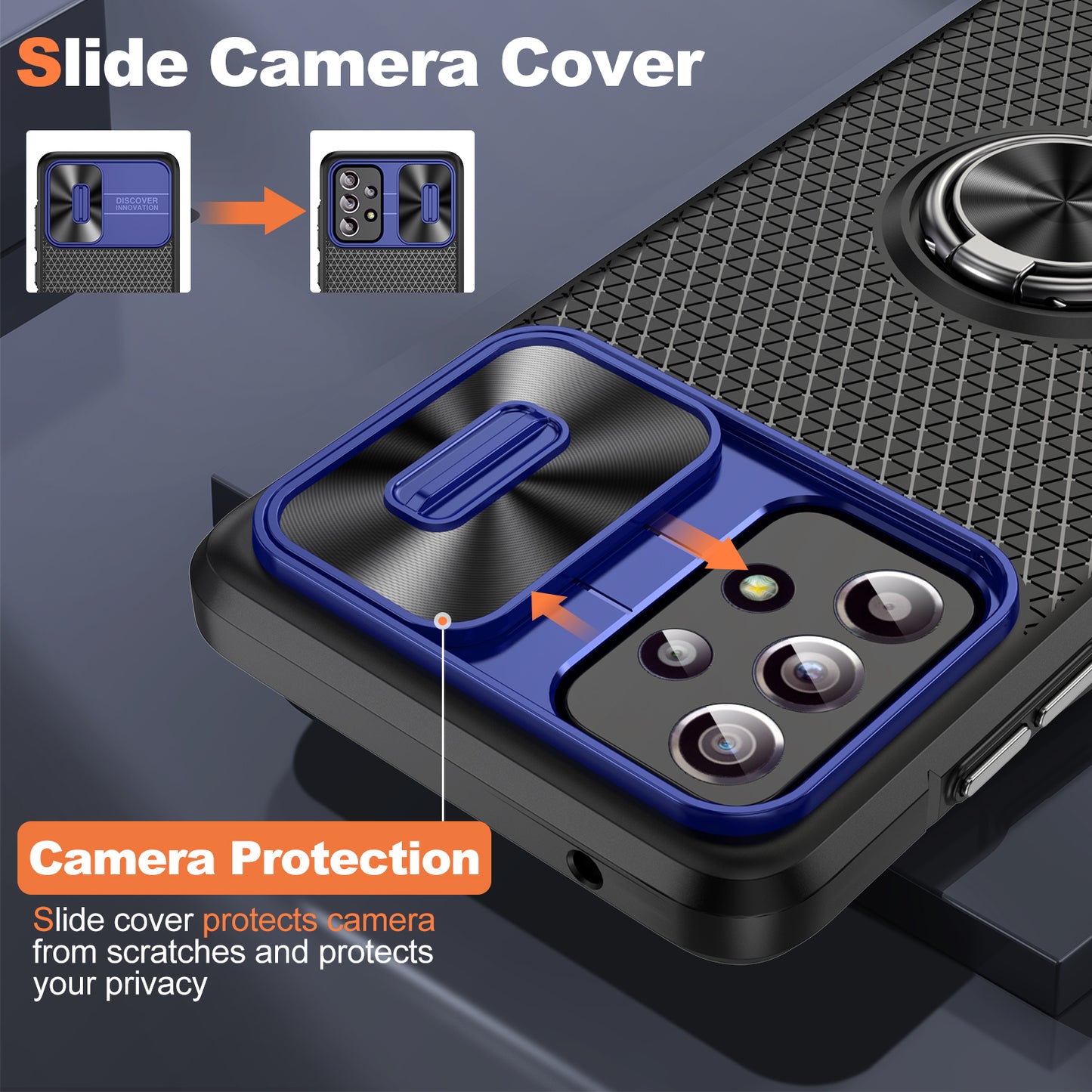 Phone Case for Samsung Galaxy S20 FE 4G / FE 5G / S20 Lite / S20 FE 2022 , Slide Lens Protection PC+TPU Kickstand Cover - Sapphire+Black