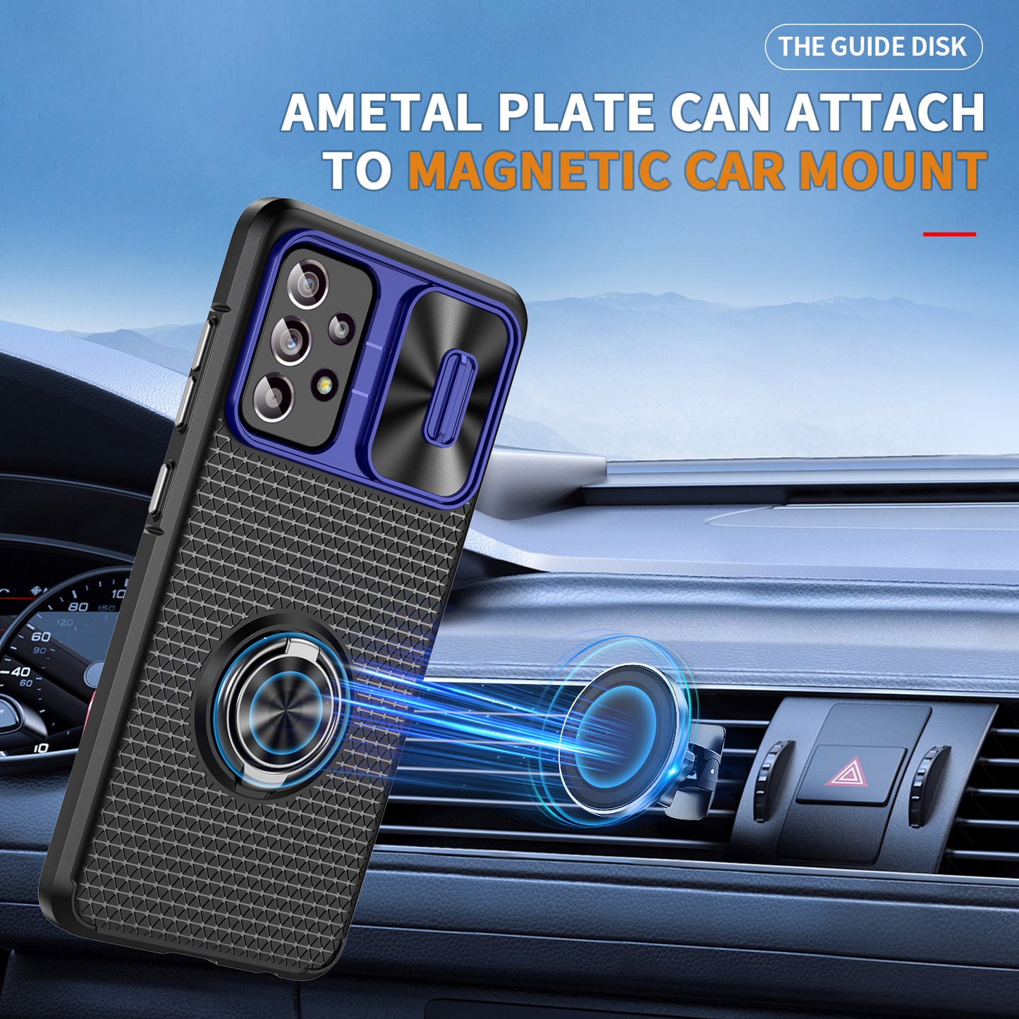 Phone Case for Samsung Galaxy S20 FE 4G / FE 5G / S20 Lite / S20 FE 2022 , Slide Lens Protection PC+TPU Kickstand Cover - Sapphire+Black
