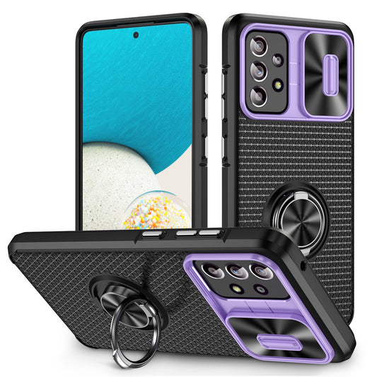 Phone Case for Samsung Galaxy S20 FE 4G / FE 5G / S20 Lite / S20 FE 2022 , Slide Lens Protection PC+TPU Kickstand Cover - Purple+Black