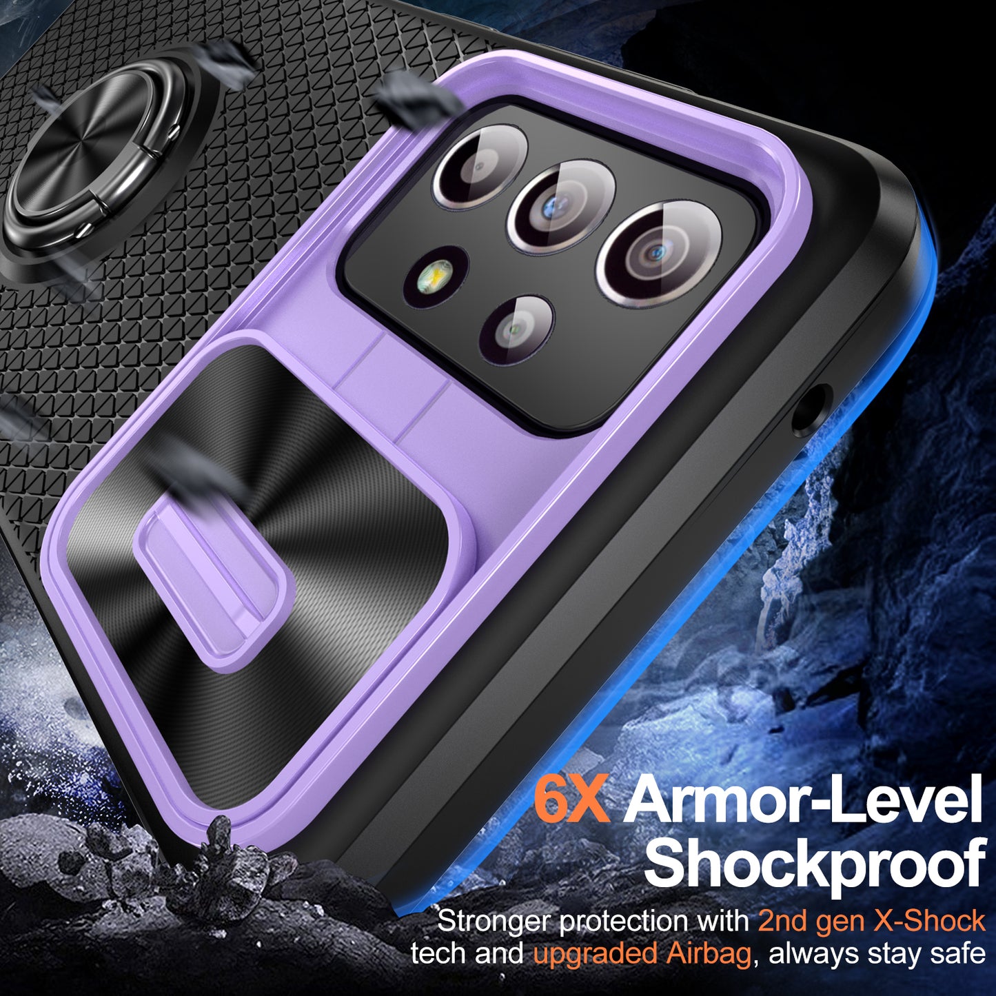 Phone Case for Samsung Galaxy S20 FE 4G / FE 5G / S20 Lite / S20 FE 2022 , Slide Lens Protection PC+TPU Kickstand Cover - Purple+Black