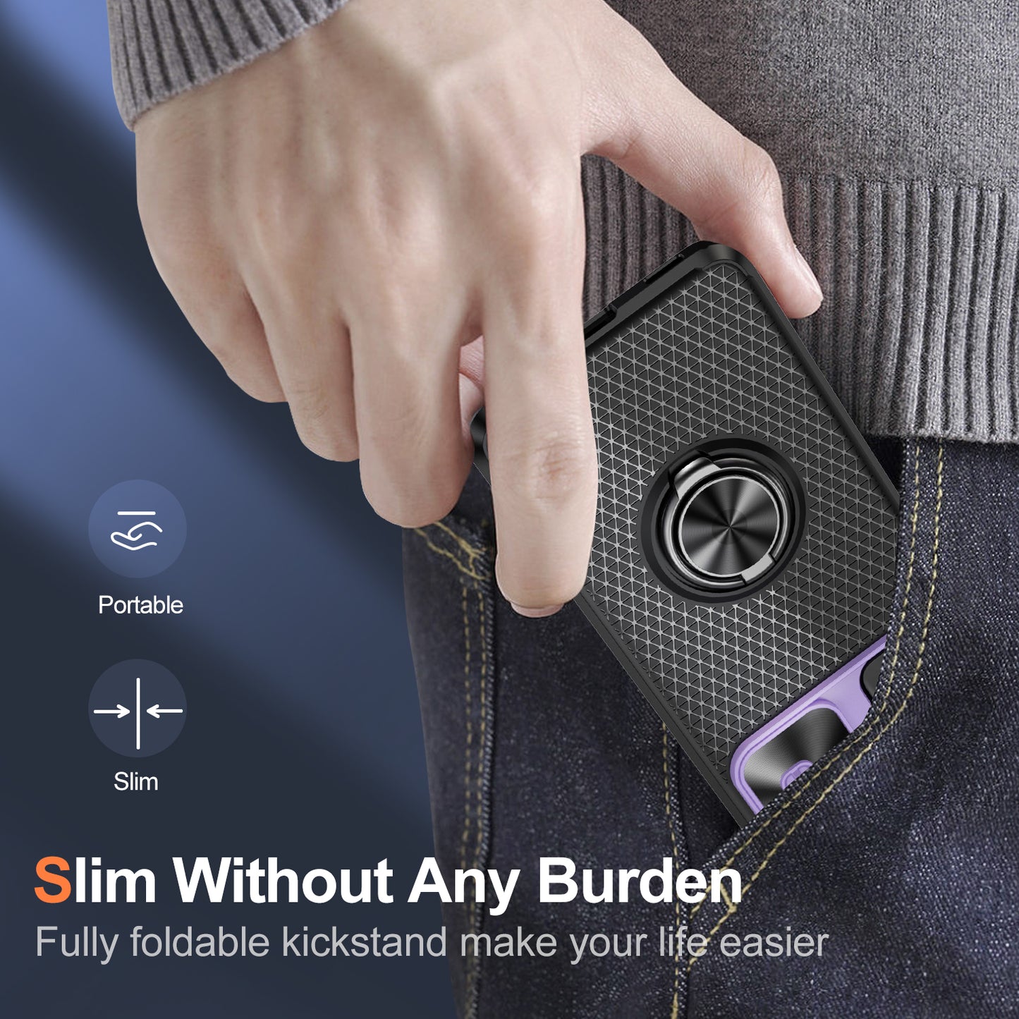 Phone Case for Samsung Galaxy S20 FE 4G / FE 5G / S20 Lite / S20 FE 2022 , Slide Lens Protection PC+TPU Kickstand Cover - Purple+Black