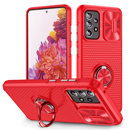 Phone Case for Samsung Galaxy S20 FE 4G / FE 5G / S20 Lite / S20 FE 2022 , Slide Lens Protection PC+TPU Kickstand Cover - Red+Red