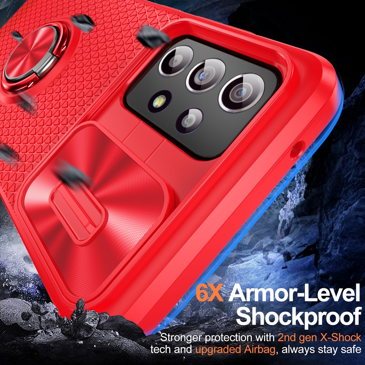 Phone Case for Samsung Galaxy S20 FE 4G / FE 5G / S20 Lite / S20 FE 2022 , Slide Lens Protection PC+TPU Kickstand Cover - Red+Red