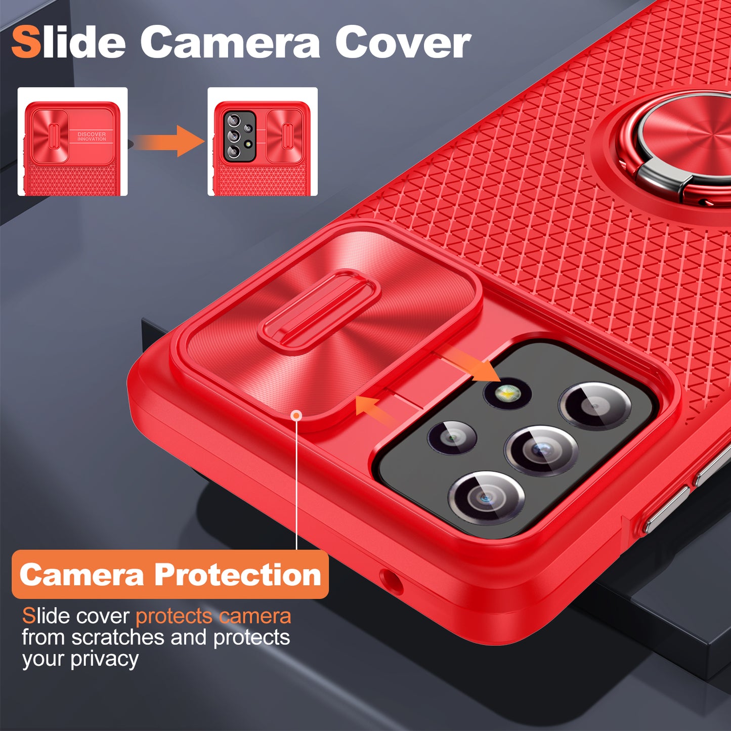 Phone Case for Samsung Galaxy S20 FE 4G / FE 5G / S20 Lite / S20 FE 2022 , Slide Lens Protection PC+TPU Kickstand Cover - Red+Red