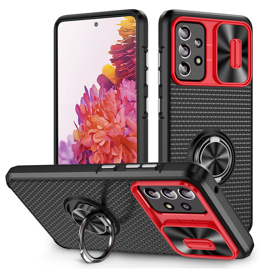 Phone Case for Samsung Galaxy S20 FE 4G / FE 5G / S20 Lite / S20 FE 2022 , Slide Lens Protection PC+TPU Kickstand Cover - Red+Black